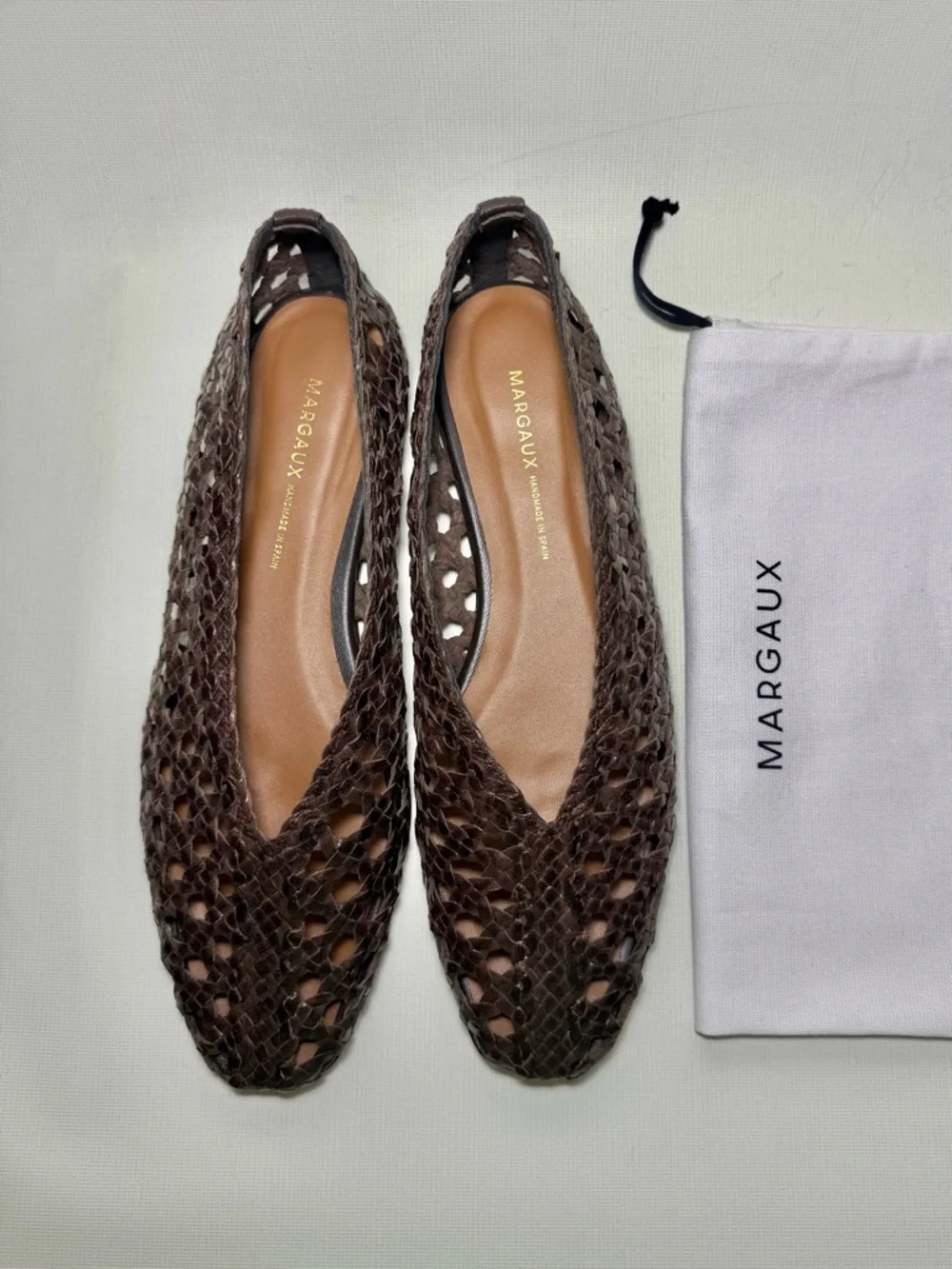 Margaux Woven Paz Brown Leather Flats - Picture 1 of 8